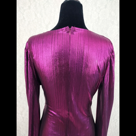 Shiny Wrap Bodycon Long Sleeve Deep V-neck Mini Dress Purple - Picture 6 of 10